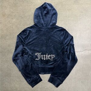 Juicy Couture OG Bling Velour Cropped Full Zip Hoodie Women’s XL Navy Blue